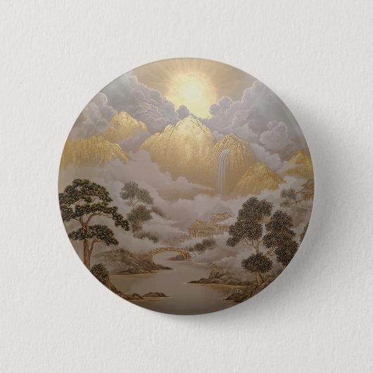Golden Mountains en mistige tempels Japanse kunst Ronde Button 5,7 Cm (Voorkant)