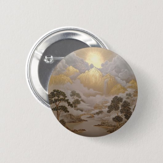 Golden Mountains en mistige tempels Japanse kunst Ronde Button 5,7 Cm (Voorkant /achterkant)
