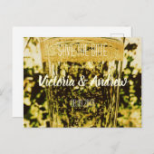 Golden Mousserende Wijnglas Save the Date Briefkaa Aankondigingskaart (Voorkant / Achterkant)