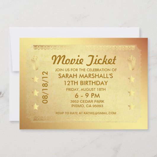 Golden Movie Ticket Kaart (Voorkant)