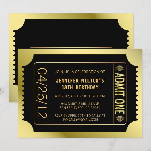 Golden Movie Ticket Kaart (Voorkant / Achterkant)