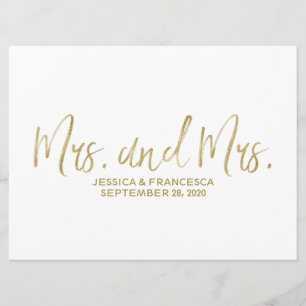 Golden "Mrs. en Mrs." Lesbian Wedding Sign Kaart