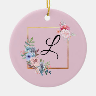 Golden Multicolored Flowers Monogram Tekst Keramisch Ornament