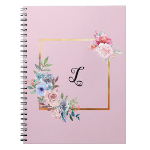  Golden Multicolored Flowers Monogram Tekst Notitieboek