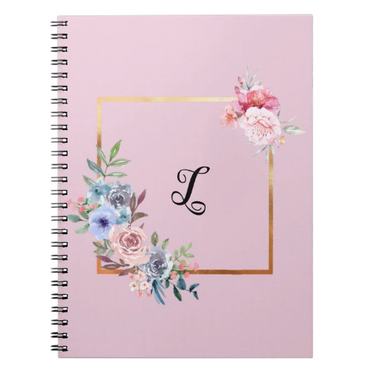 Golden Multicolored Flowers Monogram Tekst Notitieboek (Voorkant)