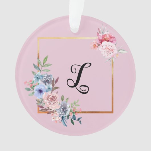  Golden Multicolored Flowers Monogram Tekst Ornament (voorkant)