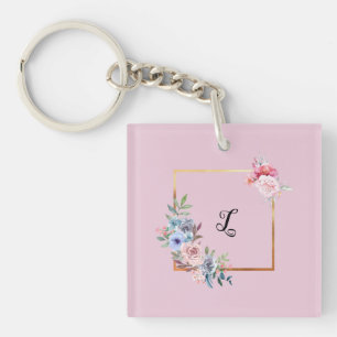  Golden Multicolored Flowers Monogram Tekst Sleutelhanger