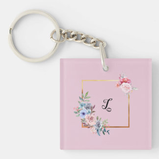  Golden Multicolored Flowers Monogram Tekst Sleutelhanger