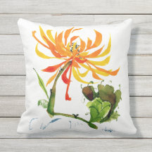 Golden Mum Chinese Brush Waterverf OutdoorPillow