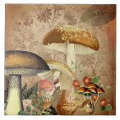  Golden Mushroom en Roze Floral Ephemera Tegeltje (Voorkant)