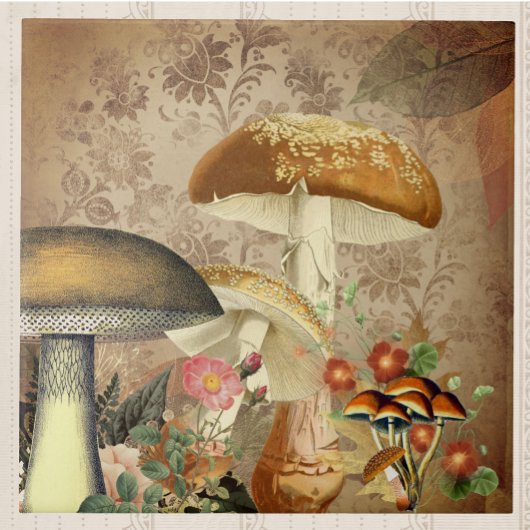 Golden Mushroom en Roze Floral Ephemera Tegeltje