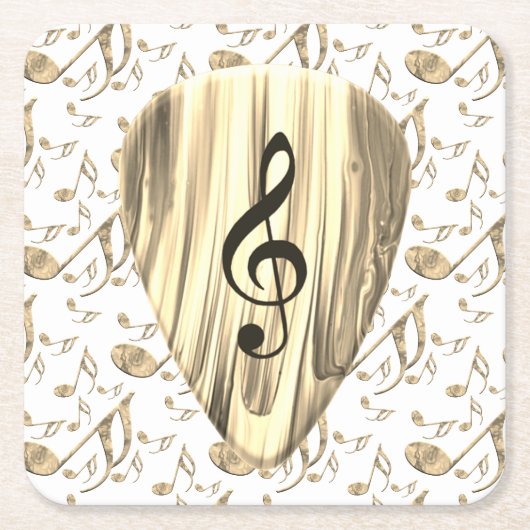 Golden Music Pick – Treble Clef Art Kartonnen Onderzetters (Voorkant)