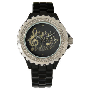 Golden Musical Notes in Oval Shape Horloge