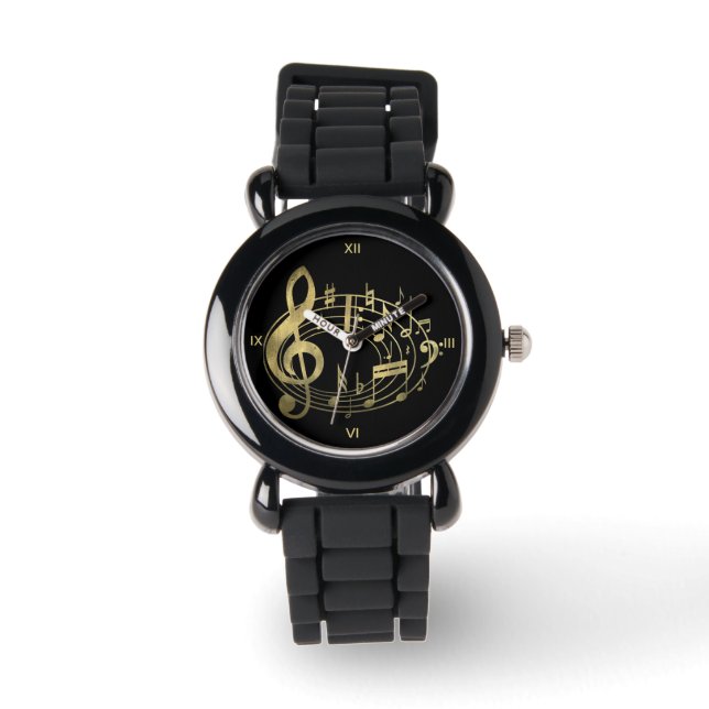 Golden Musical Notes in Oval Shape Horloge (Voorkant)