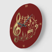 Golden Musical Notes in Oval Shape on Red Grote Klok (Hoek)