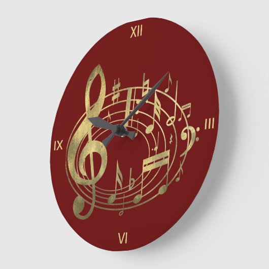 Golden Musical Notes in Oval Shape on Red Grote Klok (Hoek)