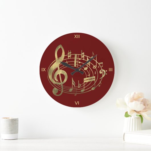 Golden Musical Notes in Oval Shape on Red Grote Klok (Huis)