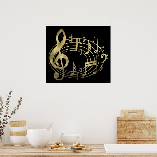Golden Musical Notes in Oval Shape Poster (Keuken)