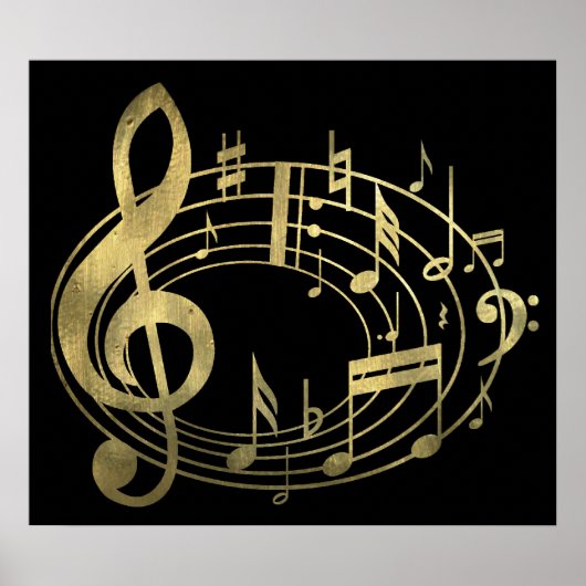 Golden Musical Notes in Oval Shape Poster (Voorkant)