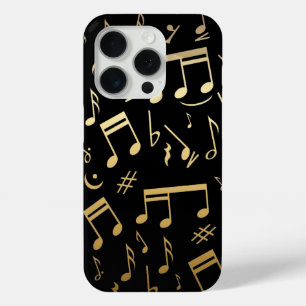 Golden musical notes op zwarte achtergrond iPhone 15 pro case