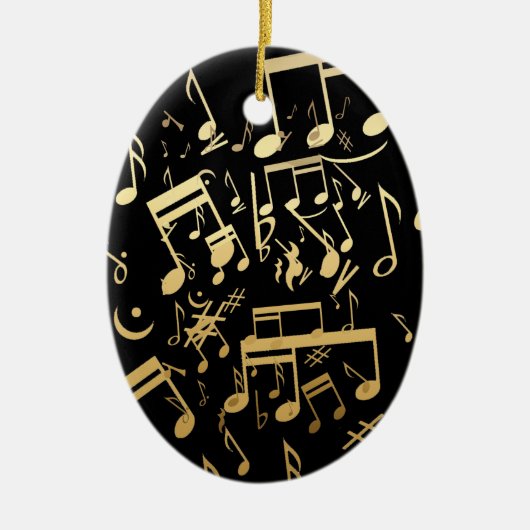 Golden musical notes op zwarte achtergrond keramisch ornament (Voorkant)