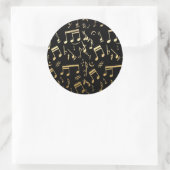 Golden musical notes op zwarte achtergrond ronde sticker (Tas)