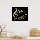 Golden muzieknoten in ovale vorm poster (Keuken)
