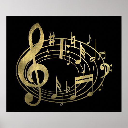 Golden muzieknoten in ovale vorm poster (Voorkant)