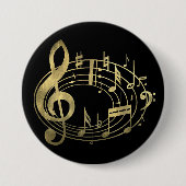 Golden muzieknoten in ovale vorm ronde button 7,6 cm (Voorkant)
