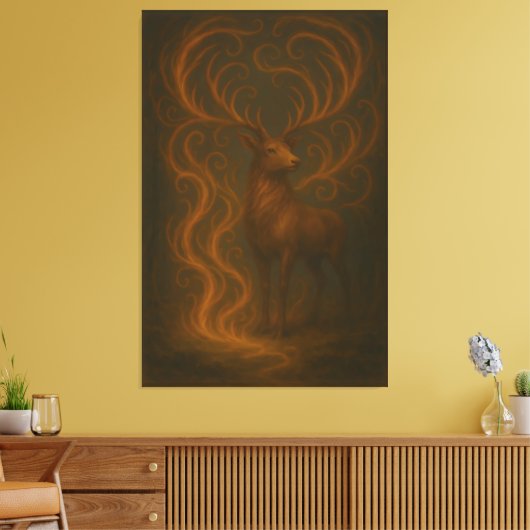 Golden Mystic Deer – Fine Art Collection   Canvas Afdruk (Insitu (Woonkamer))