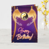 Golden Mystic Paars Yin Yang Birthday Kaart (Gele Bloem)