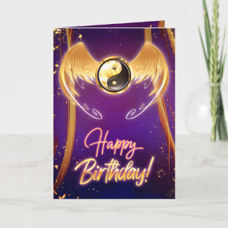 Golden Mystic Paars Yin Yang Birthday Kaart