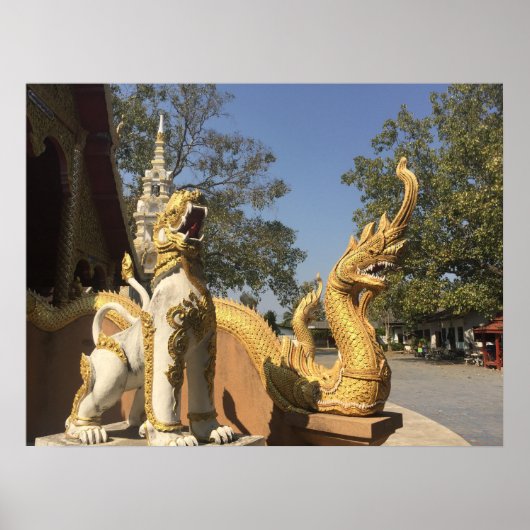 Golden Naga en White Dog ~ Chiang Mai, Thailand Poster (Voorkant)