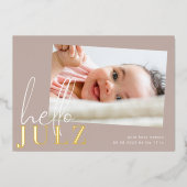 Golden Name Hallo Foto Baby Birth Announement Folie Uitnodiging (Voorkant)