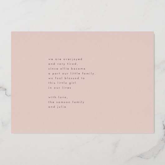 Golden Name Hallo Foto Baby Birth Announement Folie Uitnodiging (Achterkant)