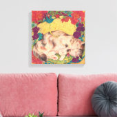  Golden Nap: Feline Serenity in Bloom Canvas Afdruk (Insitu (Woonkamer))
