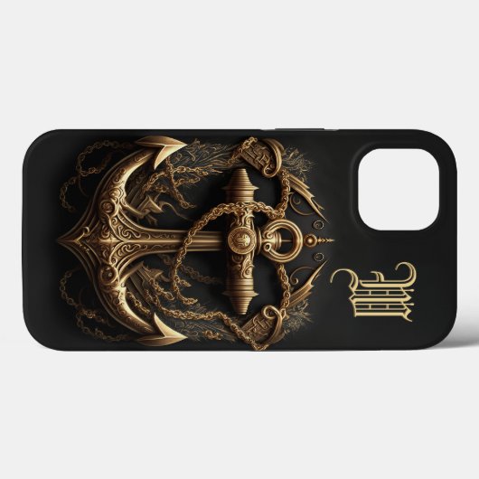 Golden Nautical Anchor Monogram Case-Mate iPhone Case (Achterkant (horizontaal))