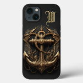 Golden Nautical Anchor Monogram Case-Mate iPhone Case (Achterkant)