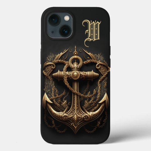 Golden Nautical Anchor Monogram Case-Mate iPhone Case (Achterkant)