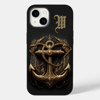Golden Nautical Anchor Monogram Hoesje-Mate iPhone Case-Mate iPhone 14 Hoesje