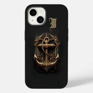 Golden Nautical Anchor Monogram Hoesje-Mate iPhone 14 Hoesje