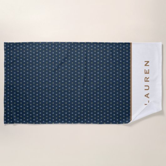 Golden Nautical ⎢ Personalized Beach Towel Strandlaken (Voorkant)