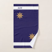 Golden nautisch wiel op blauw van de marine bad handdoek (Handdoek)
