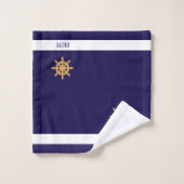 Golden nautisch wiel op blauw van de marine bad handdoek (Wasdoekje)