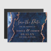 Golden Navy Blue Agate Save the Date Magnetic Card (Voorkant / Achterkant)