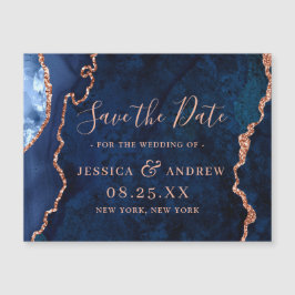Golden Navy Blue Agate Save the Date Magnetic Card