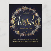 Golden Navy Kerst Sneeuwvlok Corporate Groet Briefkaart (Voorkant)