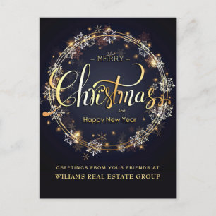 Golden Navy Kerst Sneeuwvlok Corporate Groet Briefkaart