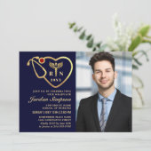 Golden Navy Modern Nursing School Graduparty Kaart (Staand voorkant)