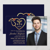 Golden Navy Modern Nursing School Graduparty Kaart (Voorkant / Achterkant)